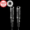 Two elegant 925 sterling Silvery tassel earrings, long hanging fashionable jewelry, come with a gift box, perfect for wedding/ banquet, Christmas party accessories, suitable for all seasons