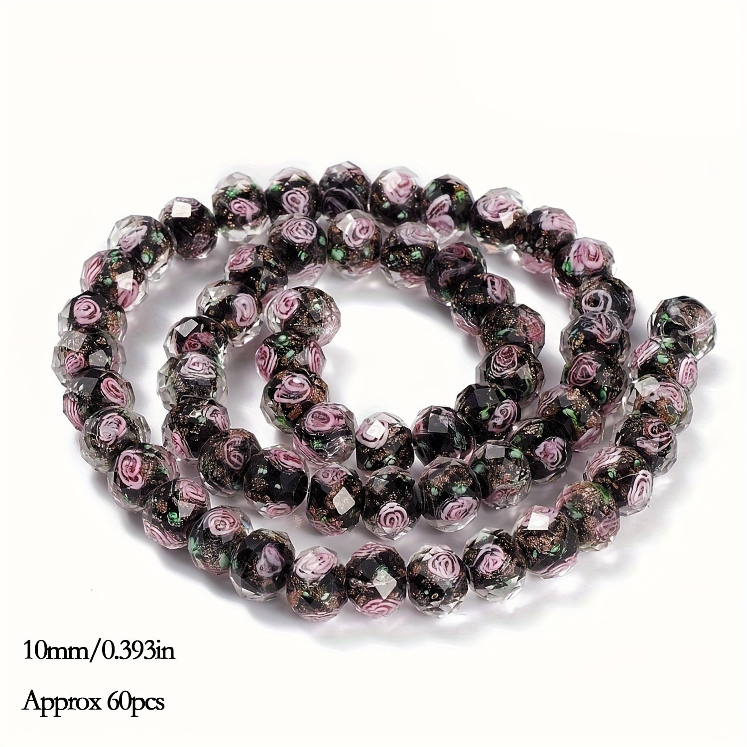 60pcs Multicolor Handmade Golden Sand Lampwork Beads Strands Inner Flower Faceted Beads DIY Charm Bracelet for Jewelry Making 10mm