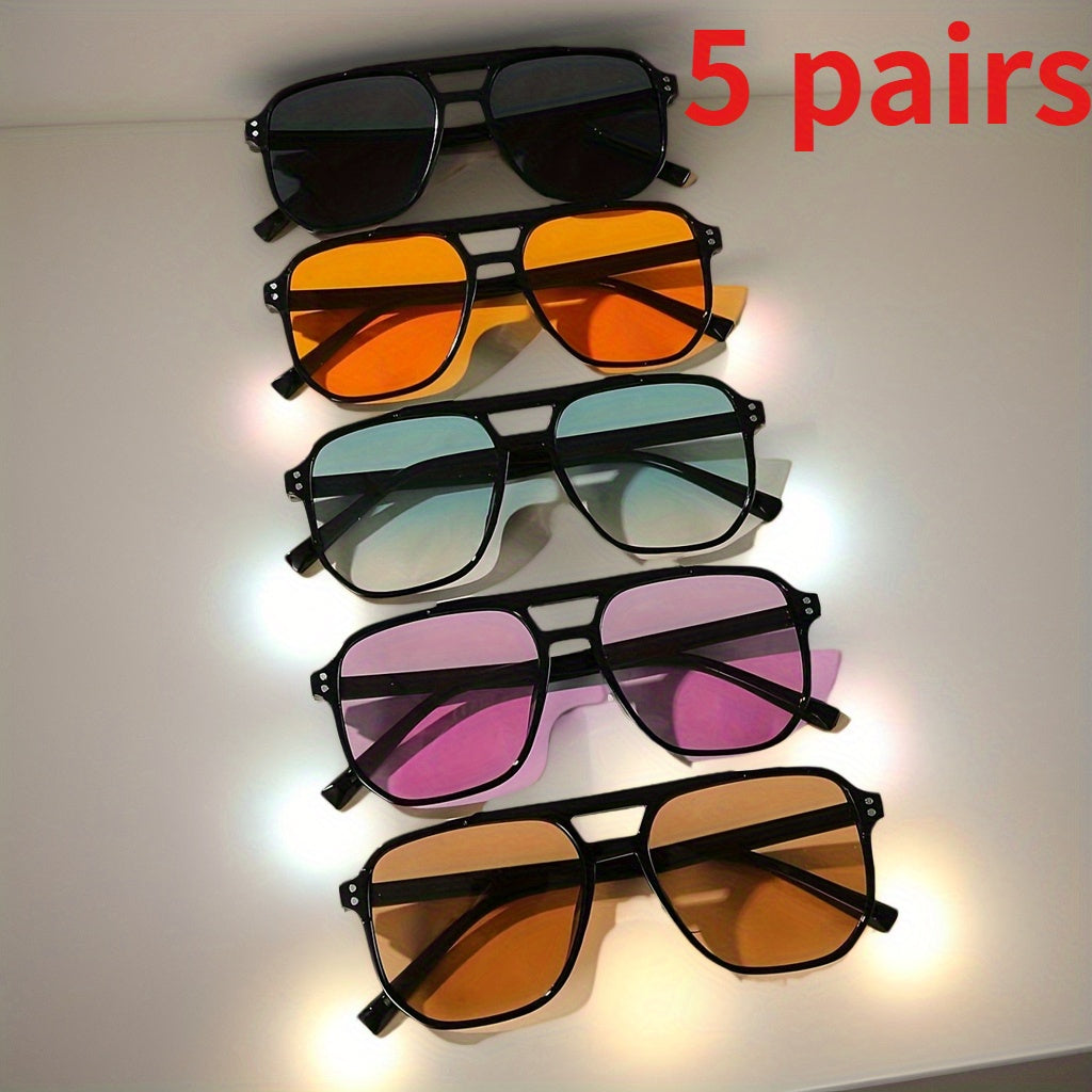 5pcs Pilot Fashion Glasses - Large Square PC Frames, Men's and Women's Fashion Casual Glasses, Suitable for Various Places