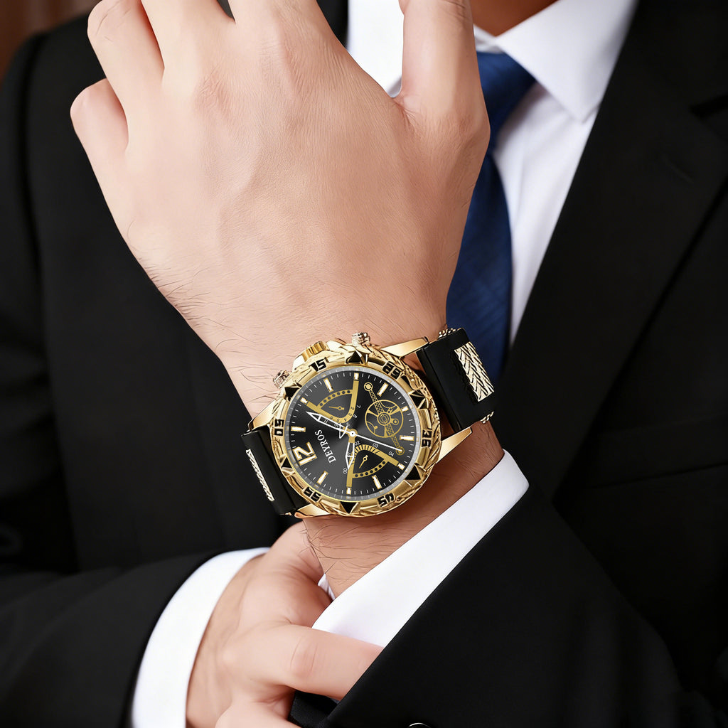 Set of 4 Men'S Quartz Watches And Jewelry | Includes Necklaces, Rings, And Bracelets | Ideal for Both Casual And Professional Attire | Men'S Business Watch