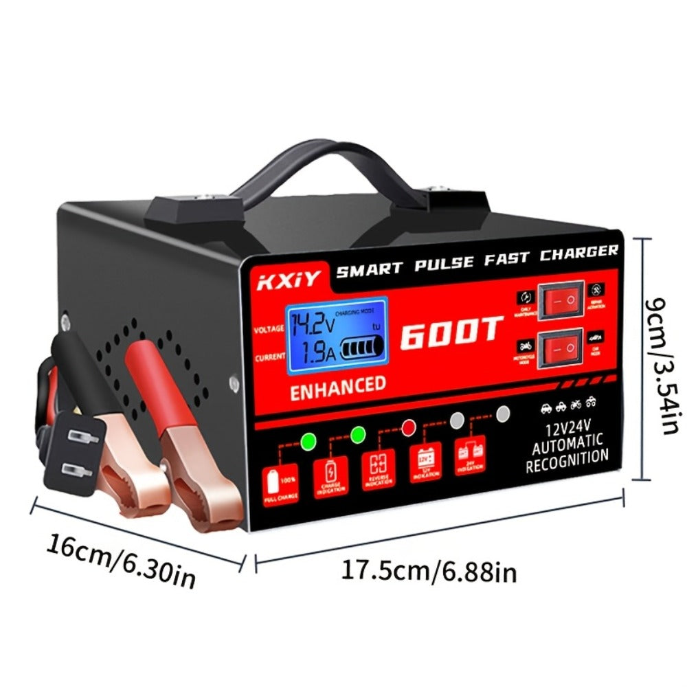 Advanced Smart Universal Battery Charger for 12V And 24V, with LCD Screen, Pulse Repair Function, And Temperature Regulation - Designed for Smart Trickle Charging Maintenance of Car, Truck, Harvester, Lawn Mower, Boat, And Motorcycle Batteries