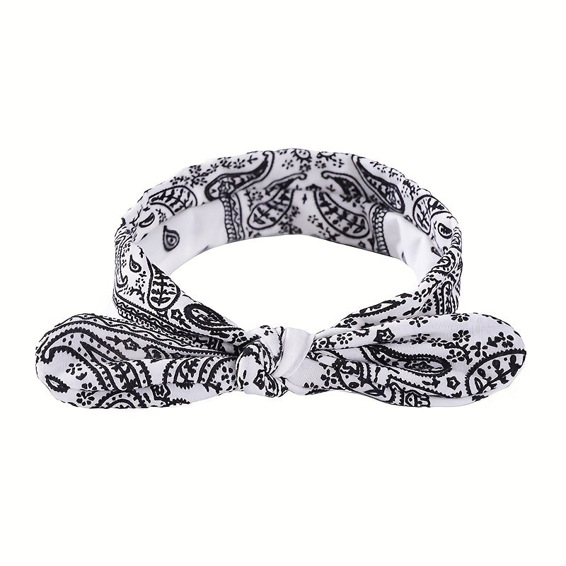 6pcs Bohemian Cashew Flower Women'S Bow Elastic Sports Headbands - Loose Elastic Headscarves, 6 Colors (Sky Blue/ Black/ Navy/ Wine Red/ White/ Red) Suitable for All Seasons, Outdoor And Daily Wear