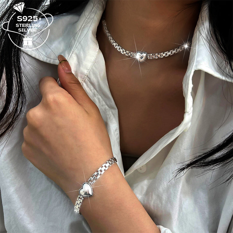 925 Silver Heart Bracelet, Fashionable Thick Chain for Women - Perfect Gift for Couples, Best Friends, Daily Wear, Beach Vacation, Thanksgiving, Christmas
