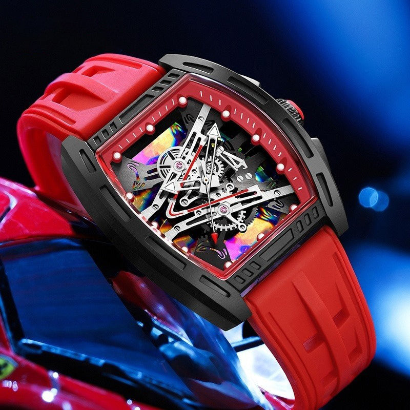 Relogio Masculino Top Brand Men'S Barrel Shape Watches, Luxury Male Quartz Wristwatch, Trendy Retro Style Watch For Man, Silicone Strap, Fashion Trend Men Business Watch, Holiday Birthday Gifts