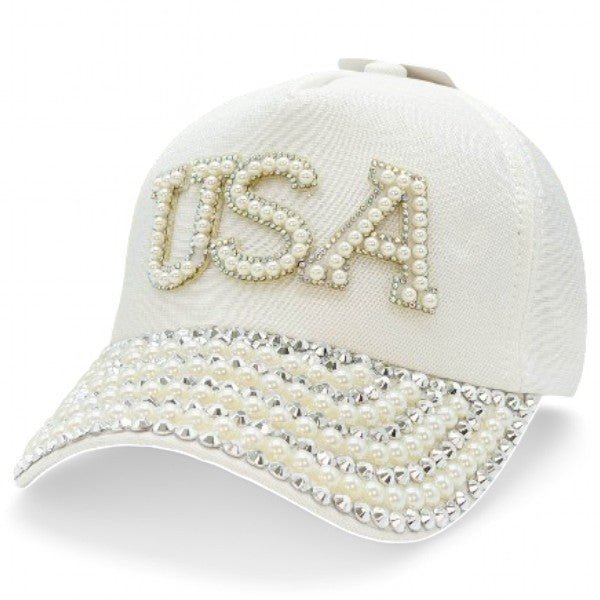 "USA" Bling Bling Bead BASEBALL CAP Adjustable, UV protection Design for American, Perfect for Outdoor Activities, Casual