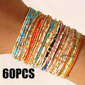 [Parties, Festivals] 60pcs Pieces Bohemian Seed Bead Bracelets - Elastic Stretch Beaded Jewelry With Random Multicolor Beads Suitable For Women &, Casual Attire, Parties, Festivals