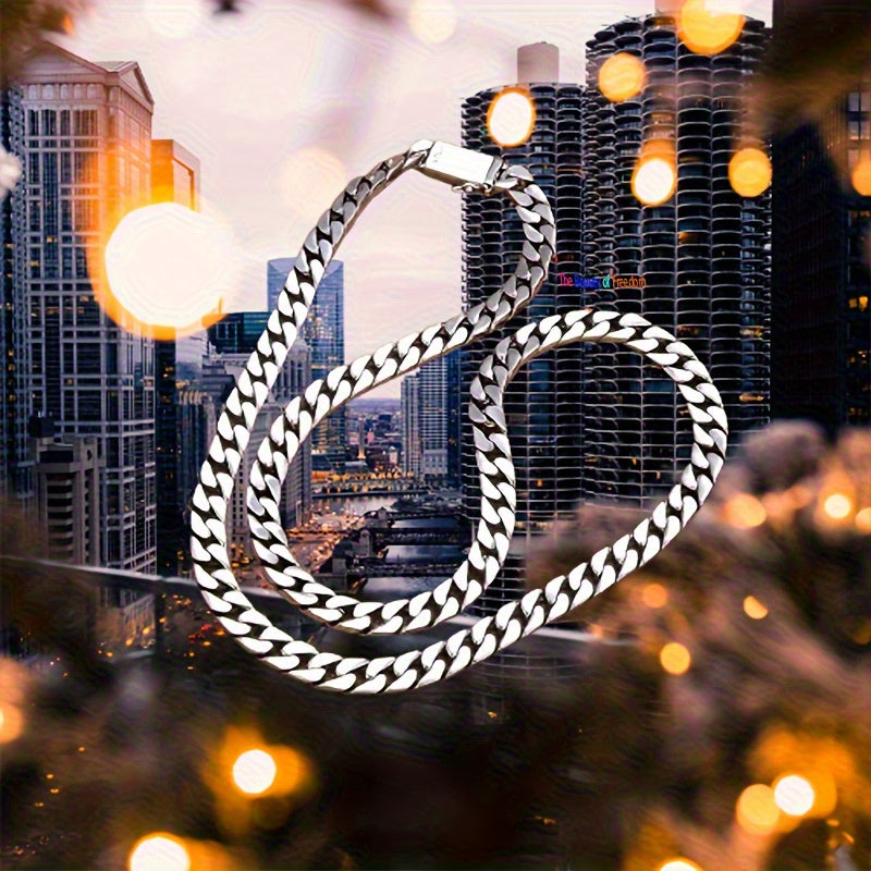 Men'S 925 Silver Cuban Style Chain Necklace, Stylish And Elegant, Suitable for Parties And Holidays, Made of S925 925 Silver, Unisex