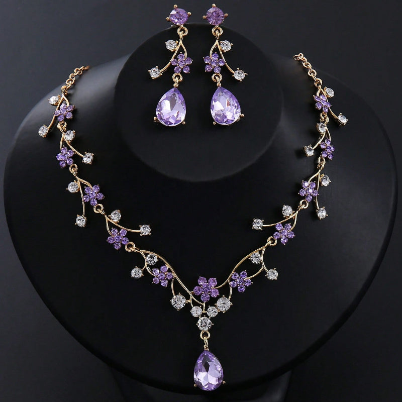 3 Pieces/ Set Of Vintage Plum Blossom Set, One Set With Purple Rhinestone Earrings And Necklace, Suitable For Brides, Bridesmaids, Weddings, Dinners, Dances, Evening Gowns, Accessories, Precious Jewelry, Holidaytotal Weight Of The Product (5G).