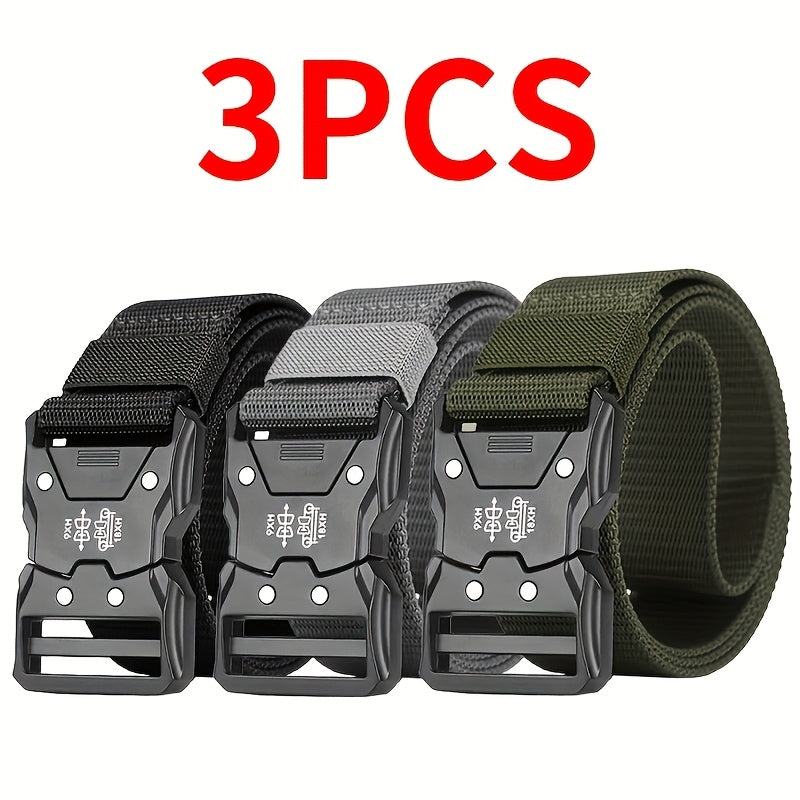 Set of 3 Stylish Belts for Men Featuring a Quick-Release Buckle, Available in 4 Colors, Measuring 49.2 Inches by 1.49 Inches, Made from Durable Nylon, Perfect for Everyday Use