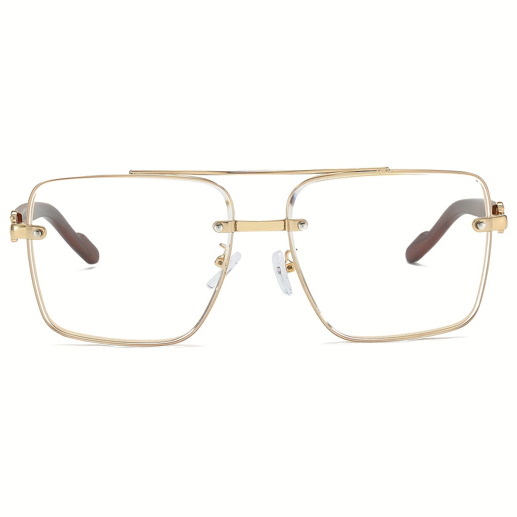 VIUIRNKA Women's Fashion Glasses, Unisex Square Fashion Frame with Unique Double Bridge Design, Vintage Wood Grain Texture, Light Luxury Style, Sun Protection, Suitable for Daily Wear, Driving, Travel, and Street Photography, Ideal for Various