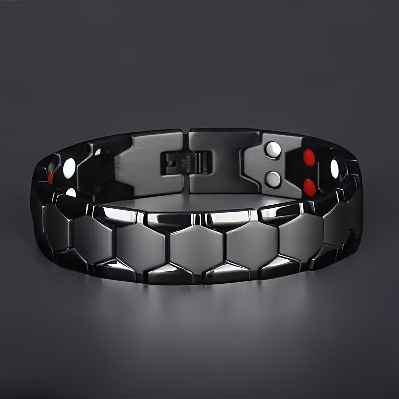 Men'S Titanium Alloy Hexagonal Wide Bracelet - Allergen-Free, Water-Resistant, Removable Wristband, Multi-Color Fashion Accessory Gift (For Christmas, Valentine'S Day, Father'S Day), Versatile Design, Secure Snap Ring