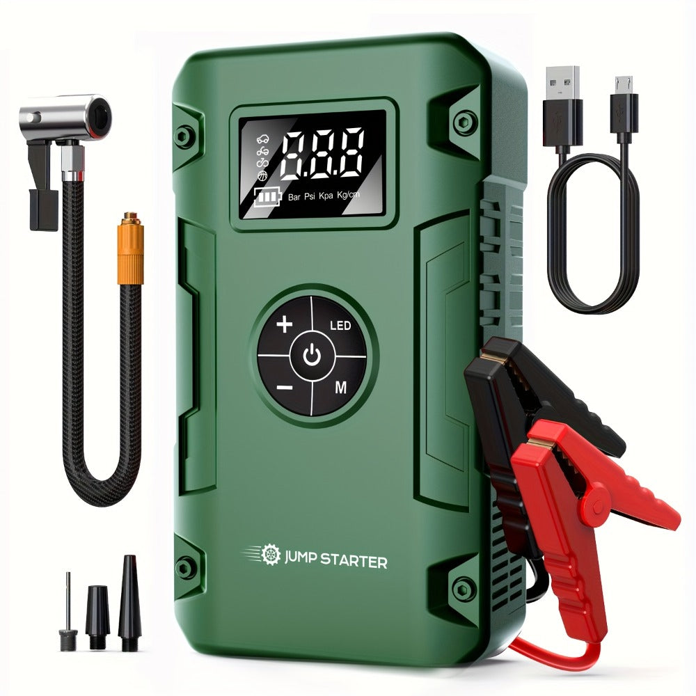 10000A 7-in-1 Multi-Function Emergency Jump Starter with Air Pump, 150PSL Car Battery Booster, Tire Inflator, Portable Vehicle Battery Charger, Suitable for 2.64-Gallon Gasoline or 2.38-Gallon Diesel Batteries, LED Emergency Light