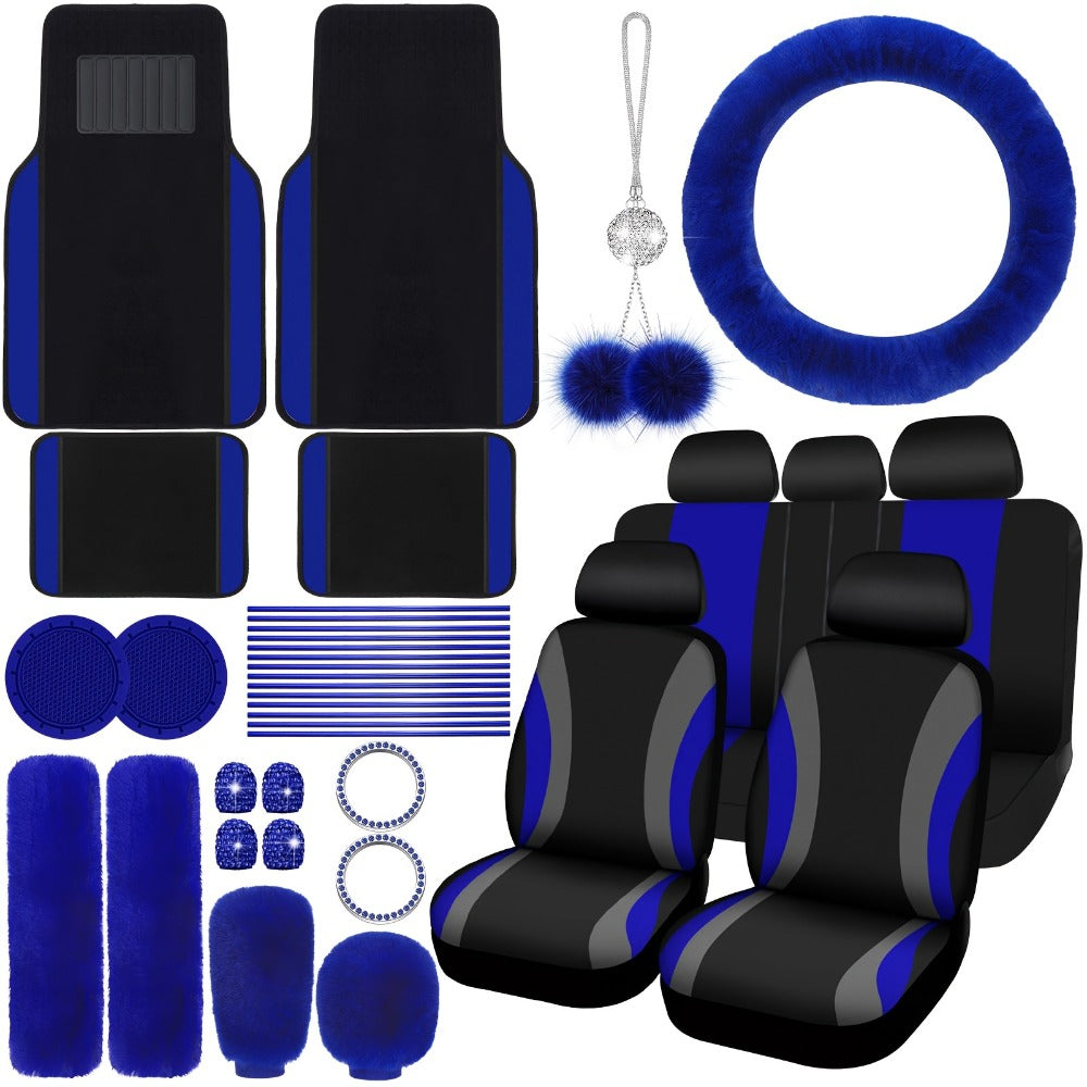 47 Car Seat Cover Full Set Car Seat Covers for Car Front Rear Seat Cover Fluffy Steering Wheel Cover Seat Belt Automotive Floor Mats Car Air Conditioner Decoration Strip Car Accessories Women
