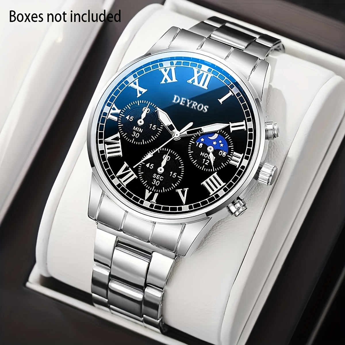Set of 3 Men'S Stainless Steel Timepieces - Business Chronograph Quartz Watch with Coordinating Necklace And Bracelet, Analog World Time Function, Perfect for Professional And Formal Events, Great Gift Idea