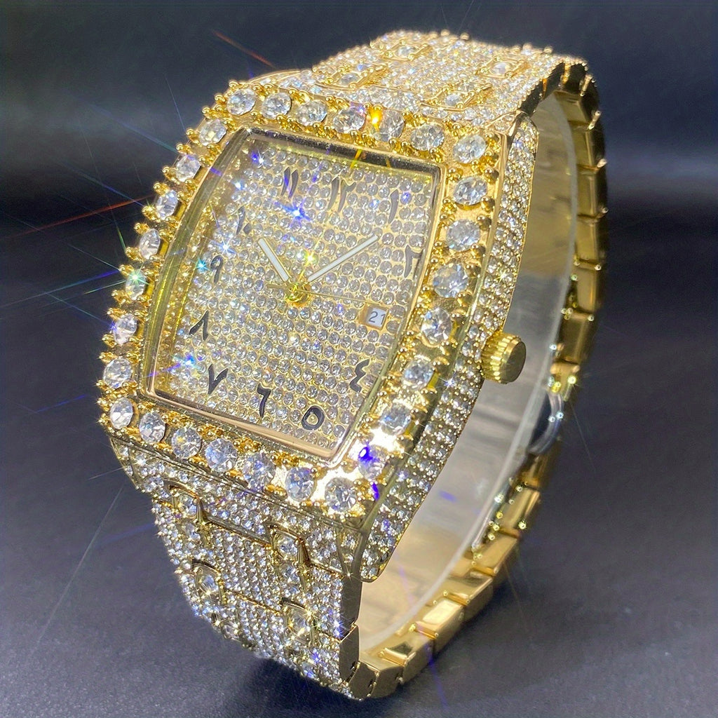 Classic Silvery Wine Barrel Shaped Dial Men's Luxury Brand Rhinestone Watch Original Ice Out Sparkling Party Clock for Women
