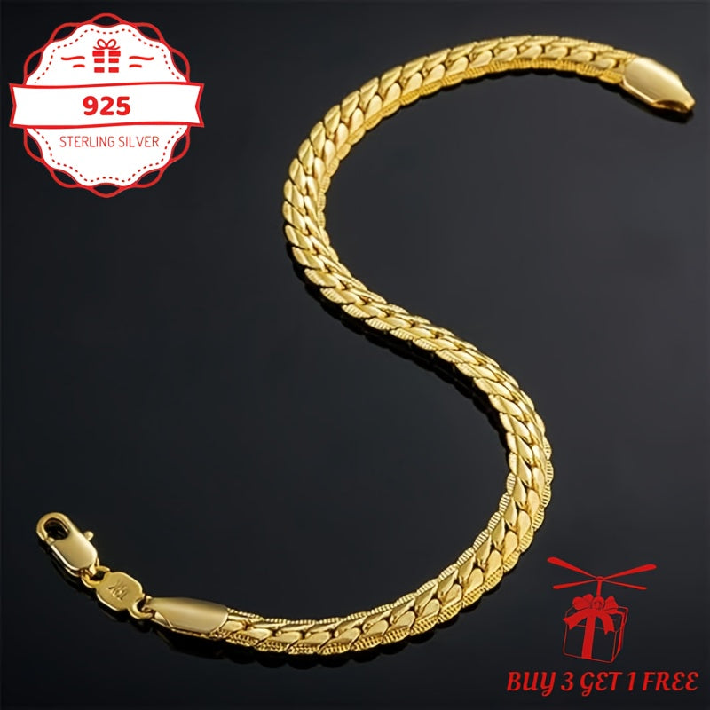 Handcrafted, 5Mm 24K Gold-Plated 925 Silver Flat Lace Necklace, Unisex Hip-Hop Festival Party Style, Vintage Exquisite Jewelry Gift for Her/Mom/Girlfriend, Elegantly Packaged in a Gift Box (Buy 3 Get 1 Free), Total Product Weight (6.24G)