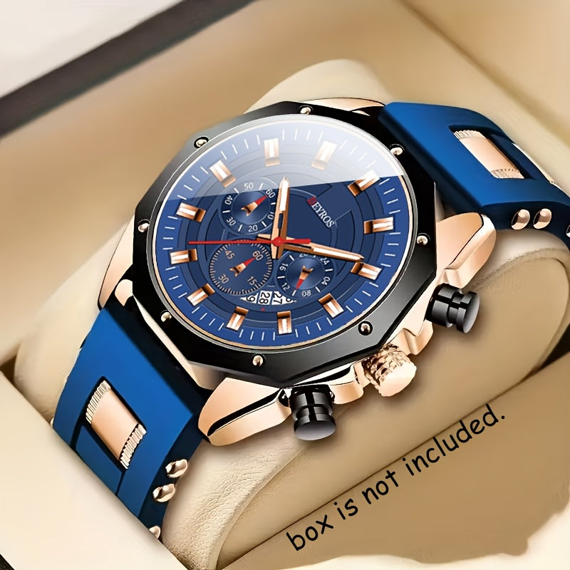 1pc Men'S Vintage Sports Chronograph - Large Round Dial, Silicone Strap, Quartz Movement, Calendar Function, Non-Waterproof Zinc Alloy Case, Battery-Powered Electronic Drive, Perfect Gift for Him