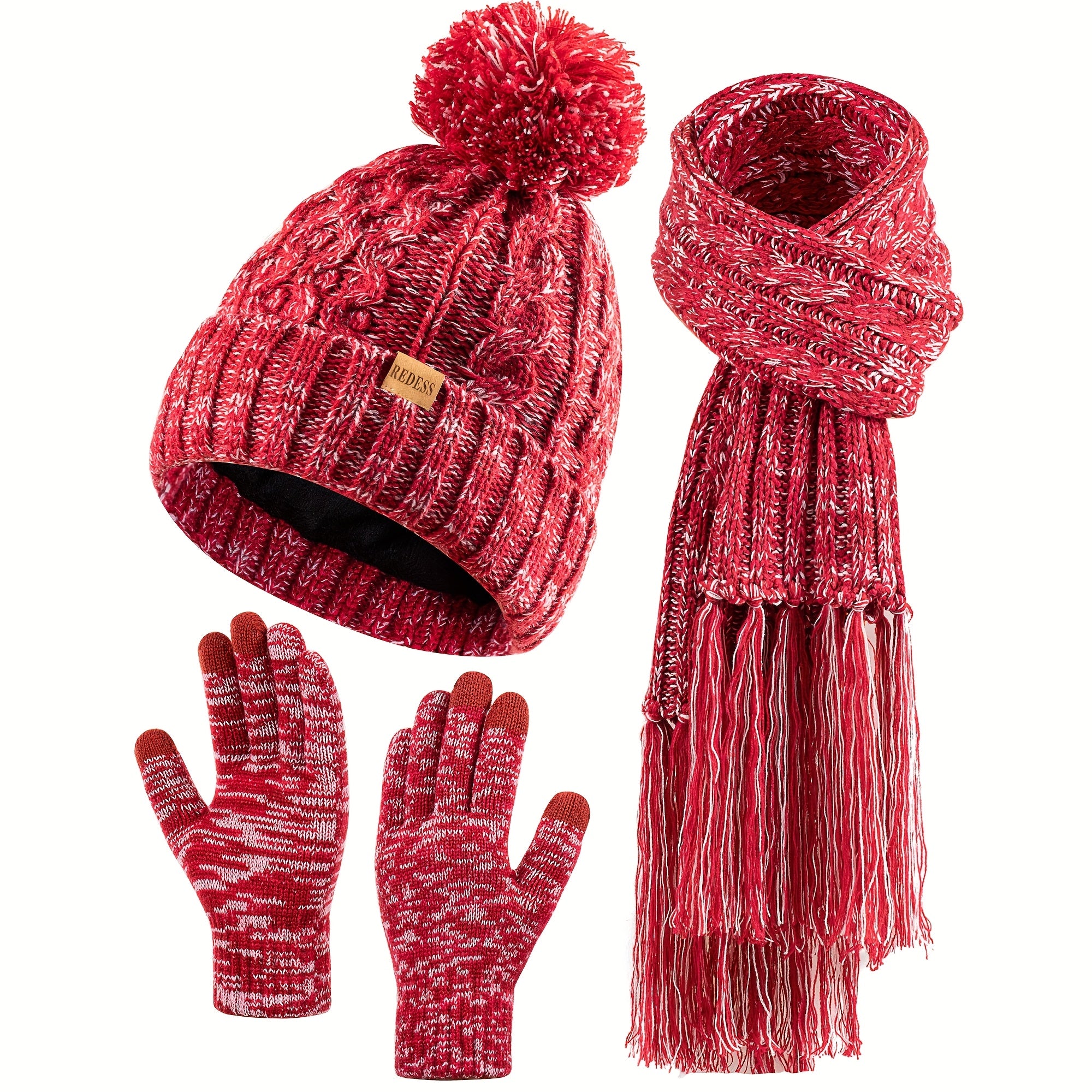 Winter Warm Hat Scarf Cap Gloves Set New Year Gift for Women, Valentine's Day Gift, Winter Clothing
