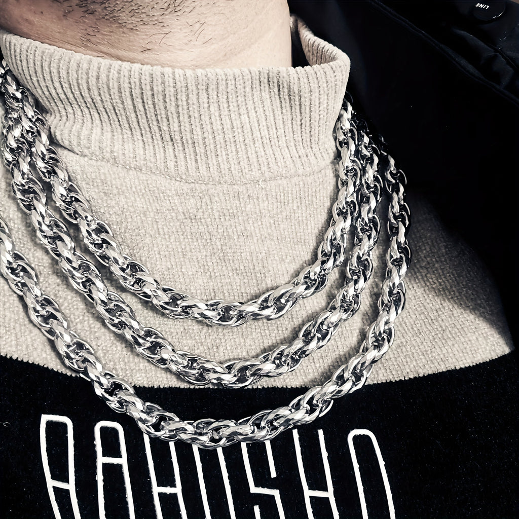 304 Stainless Steel 2pcs bracelet+necklace, Men's retro fashion hip-hop jewelry set as a gift for him