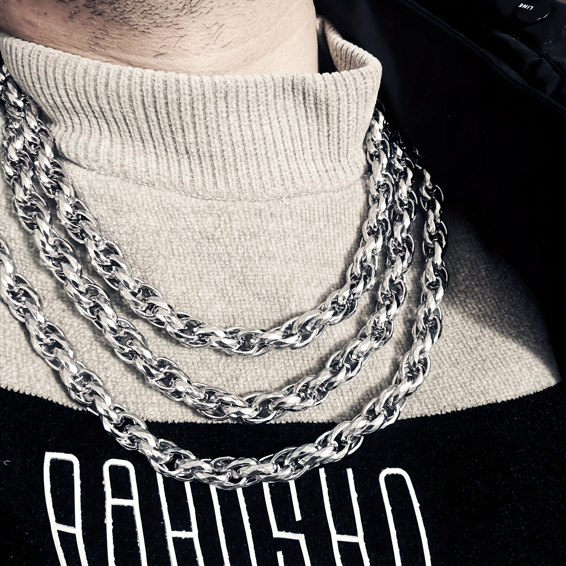 304 Stainless Steel 2pcs bracelet+necklace, Men's retro fashion hip-hop jewelry set as a gift for him