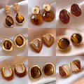 9 Pairs of Malaite Earrings, Light Luxury High-End Tiger's Eye Stud Earrings, Women's INS-Style Niche Versatile Earrings, Suitable for Daily Wear, Banquets, Parties, Multiple Styles for Different Weekly Outfits