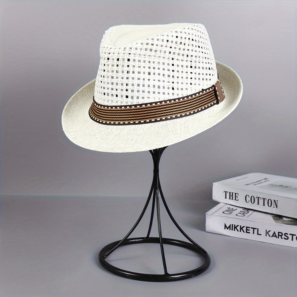 [Straw Panama Hats] 4 Unisex Lightweight Straw Panama Hats with Breathable Mesh for Spring And Summer - Equipped with Zippers - Ideal for Beaches, Casual Gatherings And Traveling