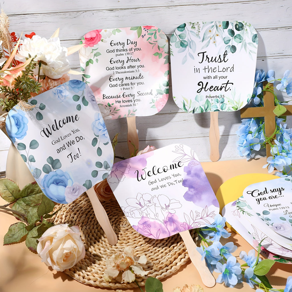 60pcs Christian Church Fans Handheld Set | Religious Paper Hand Fans Bulk Gifts For Church Services With Lord'S Prayer, Bible Verses, Inspirational Scripture | Classic Design By Dreyoo