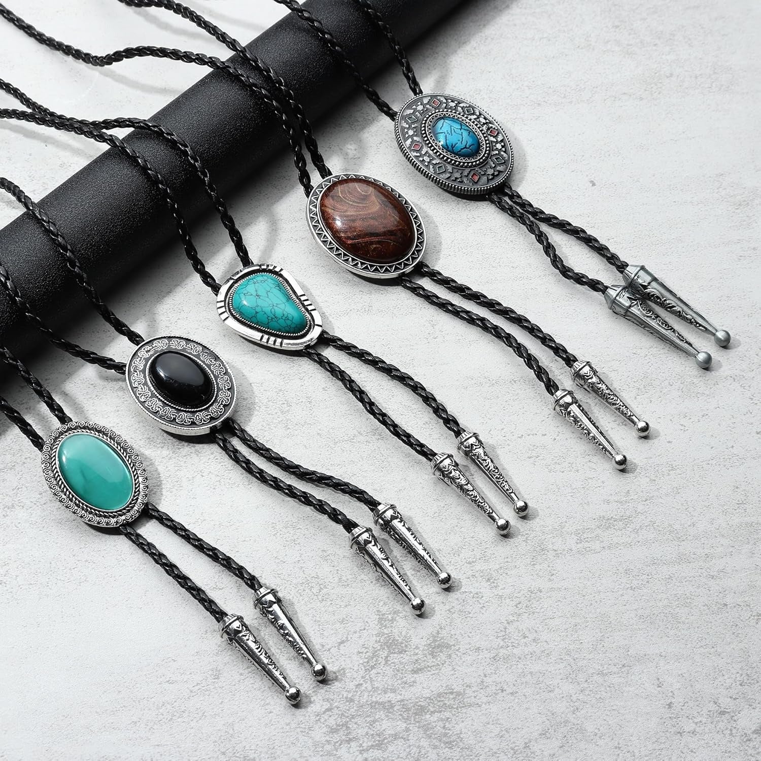 5pcs Handmade Bolo Tie for Men Western Cowboy Leather Necktie Halloween Costume Accessories for Men Women