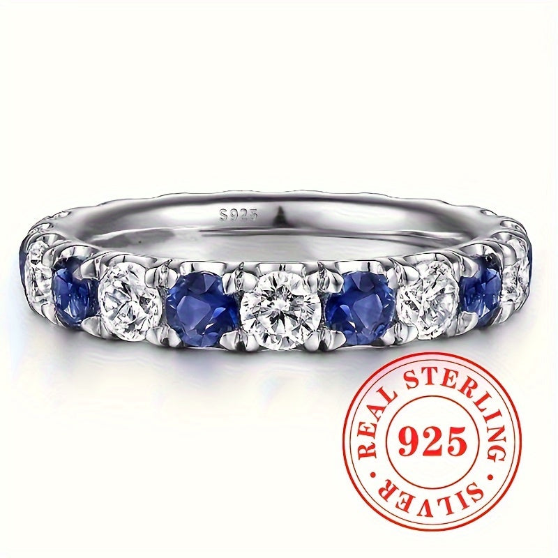 [Valentine's Day Gift] 925 Sterling Silver Easy And Fashionable Set With Blue And White Synthetic Zirconia Ring For Women's Vacation And Leisure Party Jewelry. Valentine's Day Gift For Loved Ones To Express Infinite Love