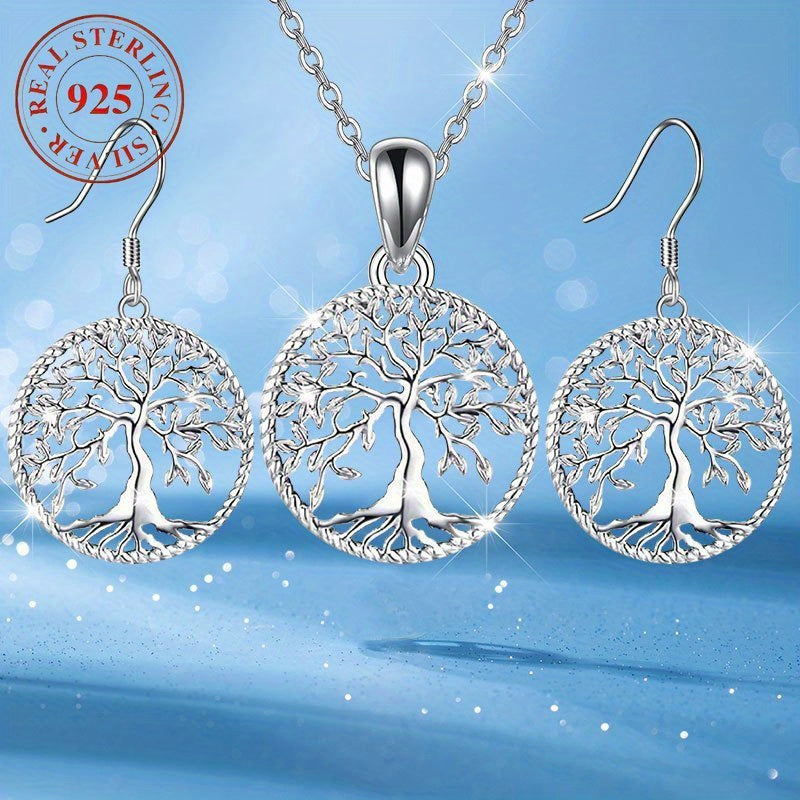 [Christmas Birthday Gift] 3pcs 925 Silver Shining Fashion Personality Simplicity New Creativity Tree Earrings Necklace Party Commemorative Jewelry Exquisite Christmas Birthday Gift