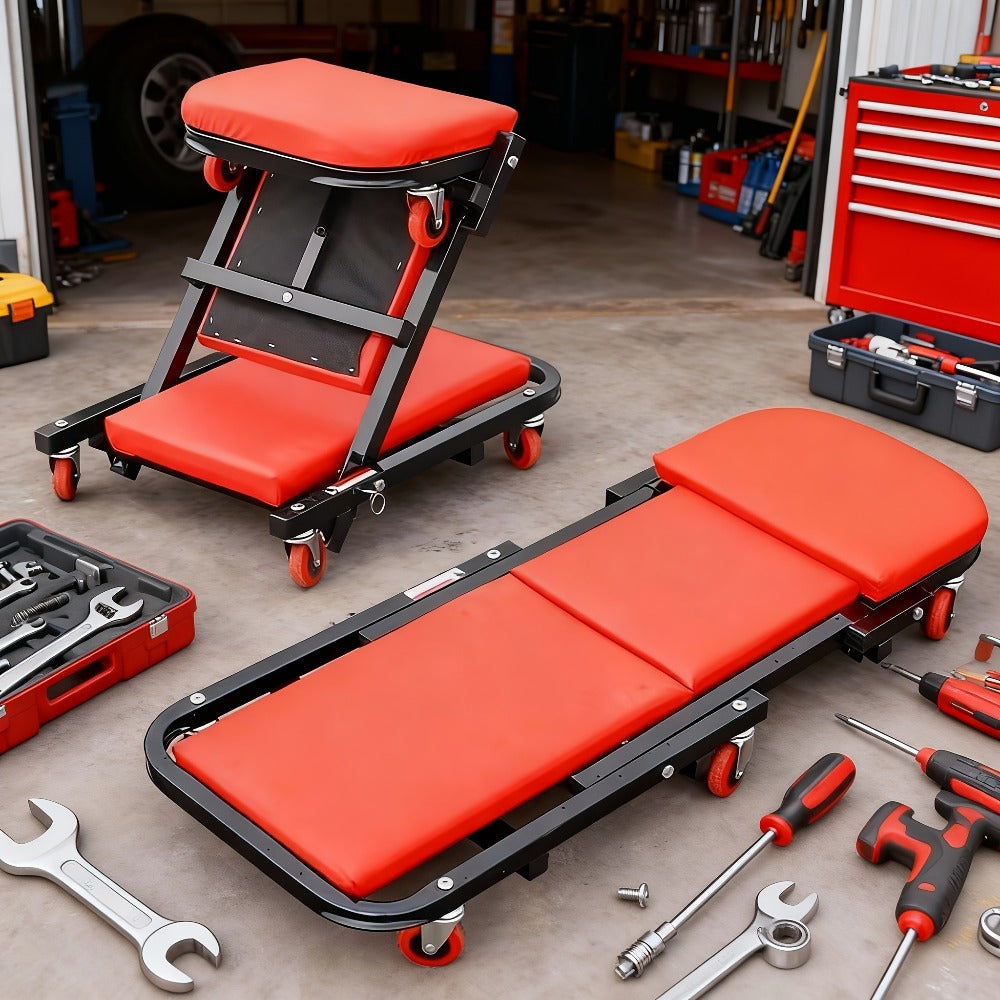 Shaped Wheeled Creeper Stool(Sold Separately), Foldable/Non-Foldable Crawler Mechanic Seat, 300 Lb Load Capacity with 6 2.5-Inch Casters, Great Gift for Men