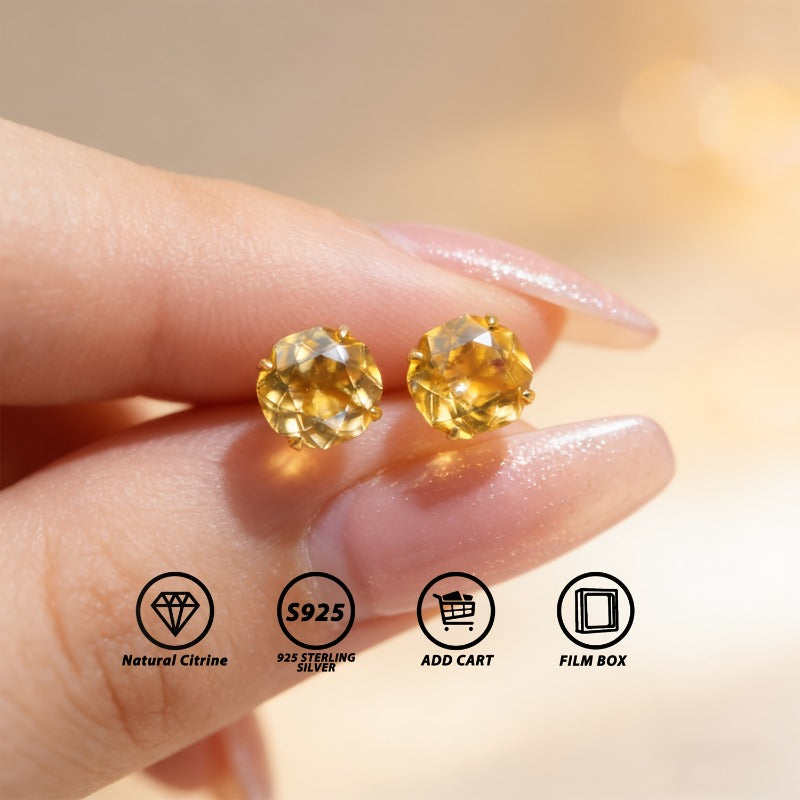 [Valentine's Day Gift] A Pair of 2-Carat Rose-Cut Natural Citrine 925 Silver Earrings, Hypoallergenic, Lightweight and Durable, Classic Minimalist Design, Small and Delicate, November Birthstone, Jewelry, Elegant Daily Accessory, Valentine's Day Gift