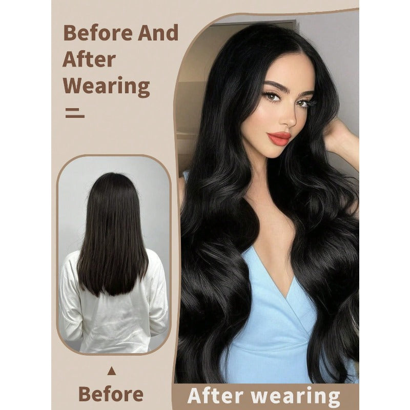 Clip In Hair Extensions 16 Clips 22 Inch 7pcs Set Black Long Natural Wave Hair Extension for Women Synthetic Hair Extensions Hairpieces