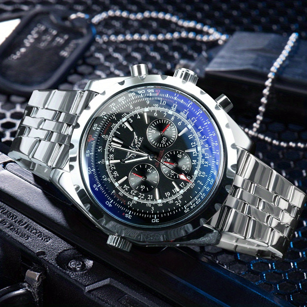 1pc Pilot Sports Automatic Mechanical Watch for Men Fashion Multifunctional Small Dials Week 24 Hours Display Calendar Business Casual Mens Watches Top Brand Luxury New Year Birthday Festival Gifts