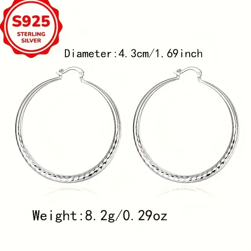 925 Pure Silvery Pair of Elegant Large Hoop Earrings for Women, Fashionable and Trendy, Suitable for Daily Wear and Vacation, Perfect Valentine's Day Gift