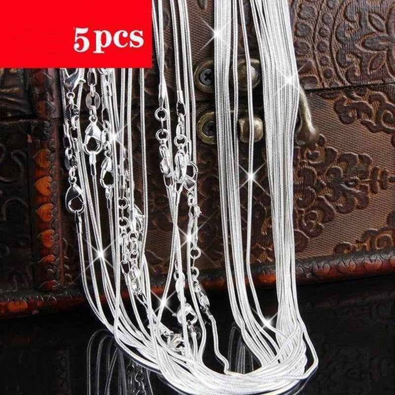5pcs Set 925 Silver Plated Snake Chain Necklaces, 1mm Solid For Beads Chain, For Women Lady Men, Ideal Christmas Gift With A Gift Bag.