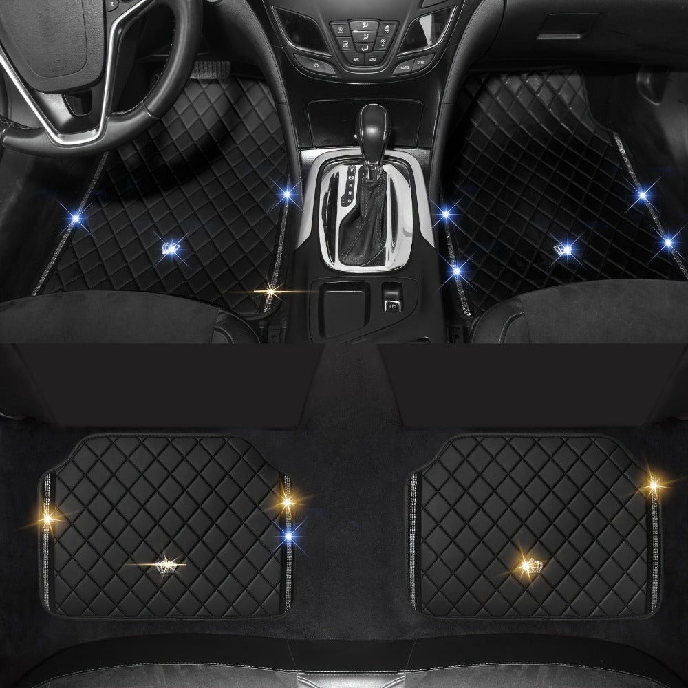 Red Black PVC Embroidery Inlaid Glitter Glowing Crown Artificial Rhinestone Car Foot Pad Easy To Clean Unisex