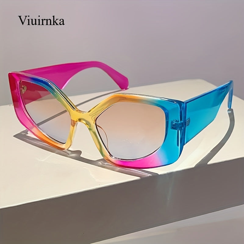 Women's Trendy Polygonal Fashion Glasses, -Color UV400pcs Lenses with Lightweight Frame, Versatile Fashion for Beach/Vacation/Travel, Includes Protection Case, Stylish Unisex Accessory