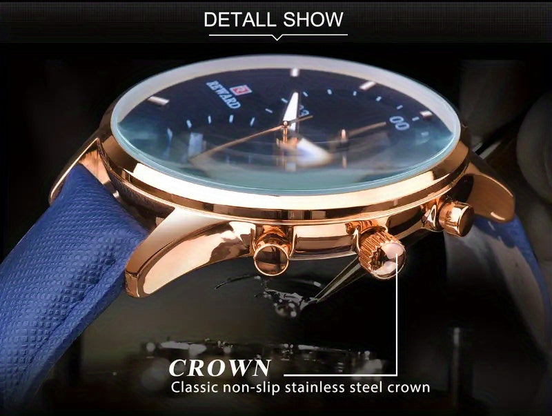 [1pc Men's Watch] 1pc Men's Black Golden Quart Watch | PU Leather Strap, with Gift Box
