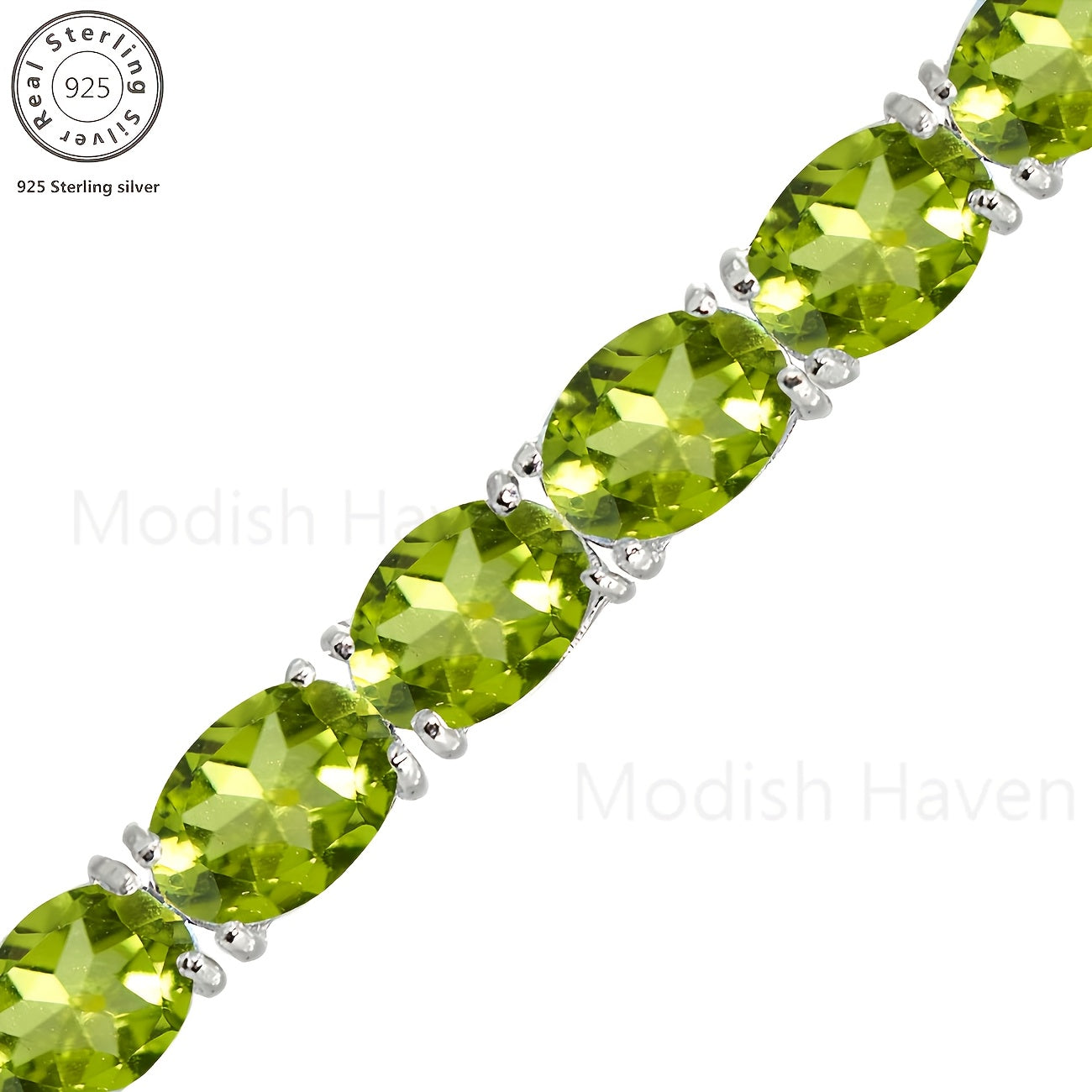 Green Peridot Women's Tennis Bracelet, 925 Silver, Delicate and Elegant in Niche Colors, Women's Jewelry. Suitable for Daily Party Wear. Birthday, Mother's Day Valentine's Day Gift, Date Accessories, Party Jewelry, Total Product Weight (4.85g)