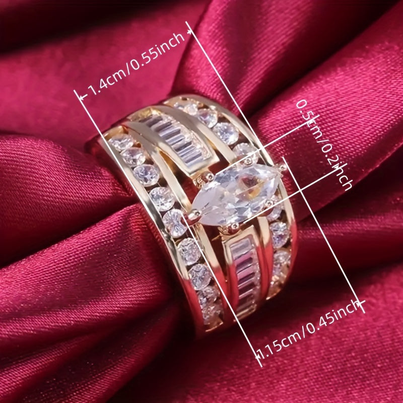 2pcs Fashionable And Exquisite Ladies' Anniversary Commemorative Ring Set with Wide Edition Engagement Ring Ladies' Wedding Banquet Luxury Jewelry Gift