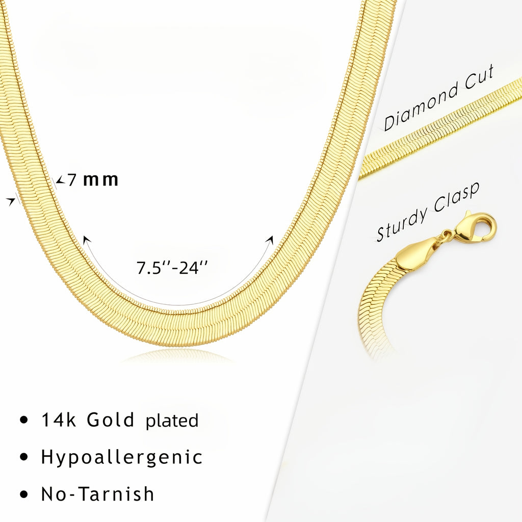 Women's 14K Gold Plated Stainless Steel Thick Herringbone Necklace- Elegant& Serpentine Chain Collar, Durable Everyday& Party Jewelry, Perfect Christmas Valentine's Gift for Women, Year-Round Versatile Statement Piece