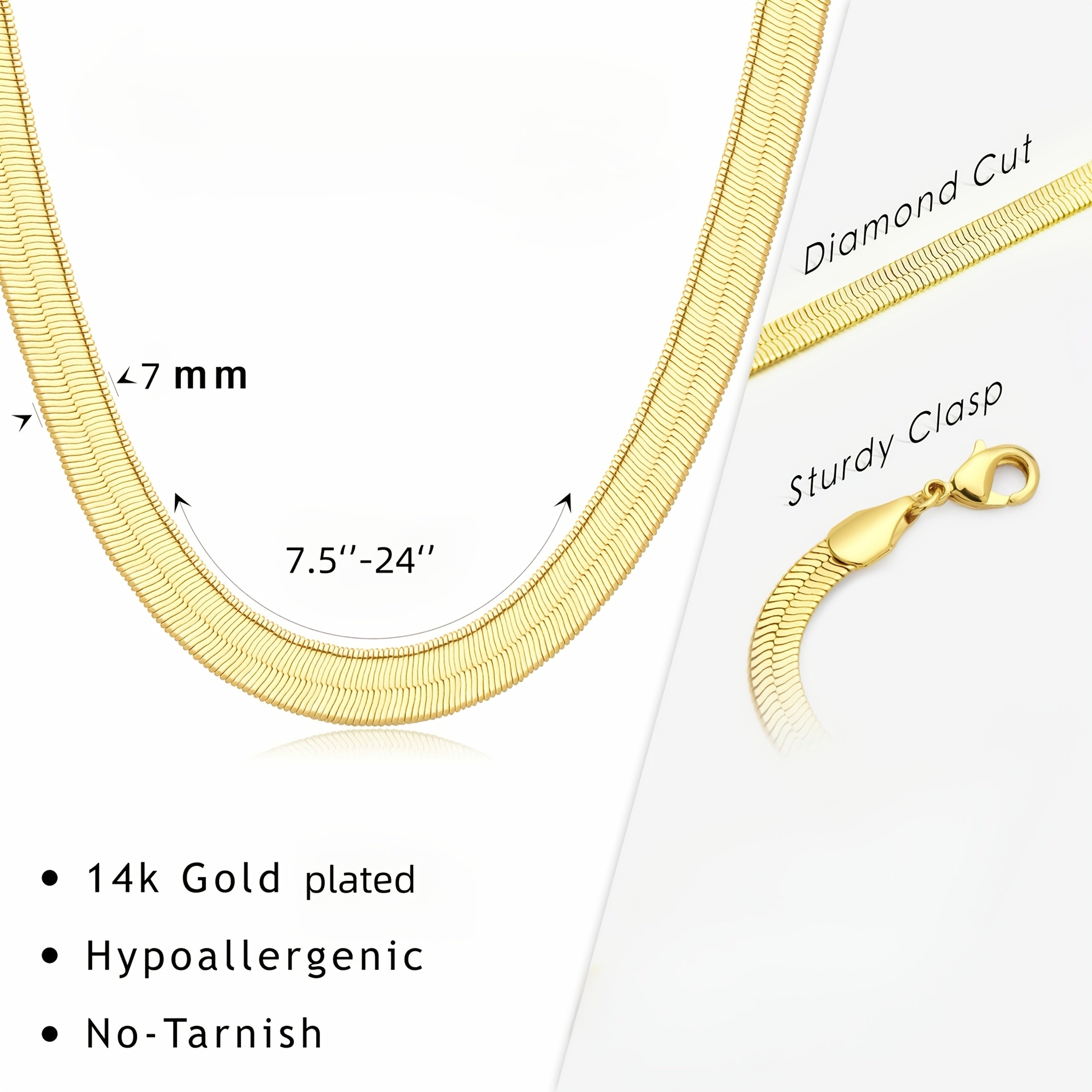 Women's 14K Gold Plated Stainless Steel Thick Herringbone Necklace- Elegant& Serpentine Chain Collar, Durable Everyday& Party Jewelry, Perfect Christmas Valentine's Gift for Women, Year-Round Versatile Statement Piece