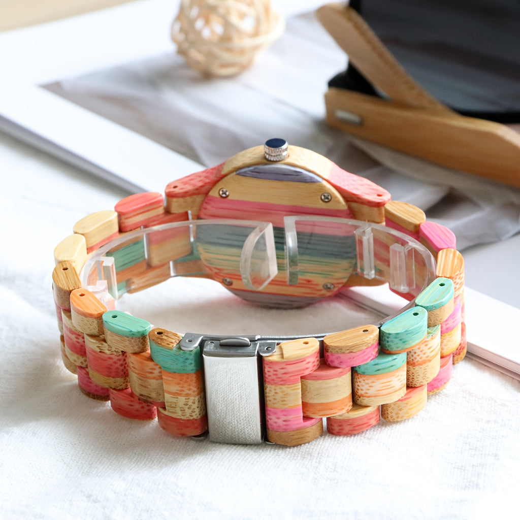 Bamboo Women'S Watches Multicolor Wood Bracelet Natural Women'S Clock Quartz Wrist Watch For Woman Ladies Gifts