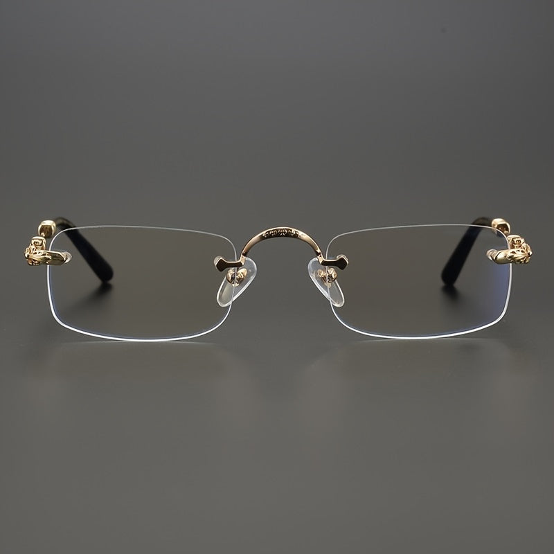 Vintage Square Frameless Glasses - Golden & Silvery Zinc Alloy, HD Transparent Lenses, Fashionable Business Look, Mature Design