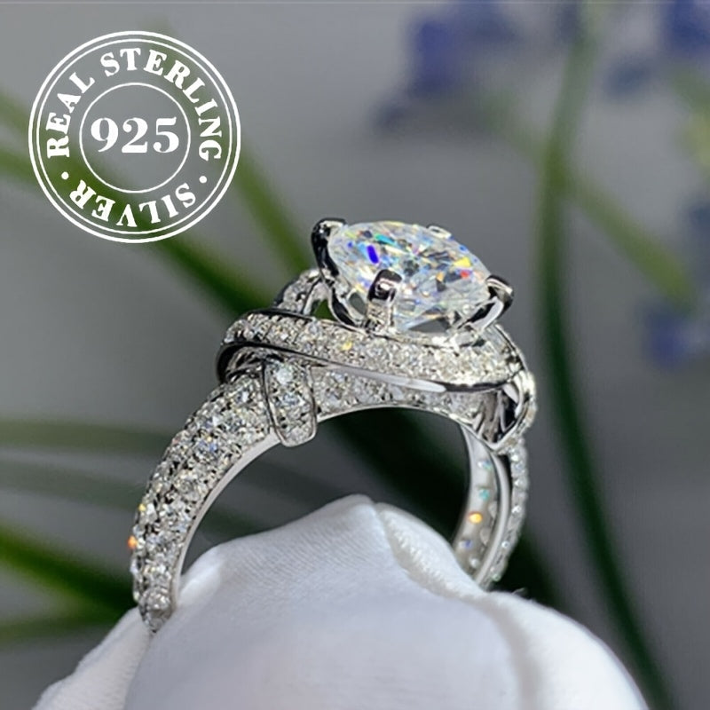 Fashion Intertwined Design Ring, Full-set Moissanite Vintage Flower Tower Wedding Ring, Moissanite Ring Band925 Silver, High-quality Moissanite, Engagement, Anniversary, Wedding Anniversary, for Friends, for Loved Ones, Elegant, Sexy