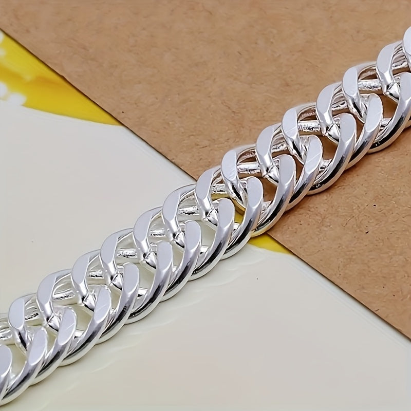 925 Sterling Silver 10Mm Wide Chain Bracelet, Cuban Link Design for Men And Women - Elegant Vintage Bohemian Style, Durable And Tarnish-Resistant, Perfect Gift for Weddings, Parties, Everyday Wear - Ideal Christmas/Halloween Present
