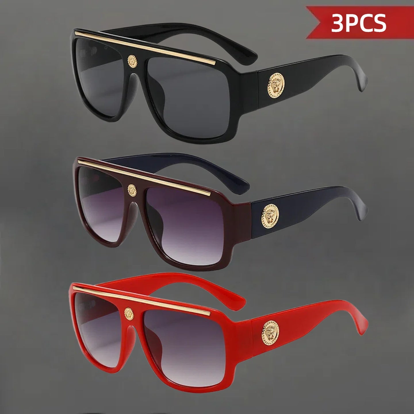 3pcs Retro Men'S, Lightweight Frame Polarized Glasses, Unisex, Suitable for Trips And Casual Wear, Ideal Holiday Gift