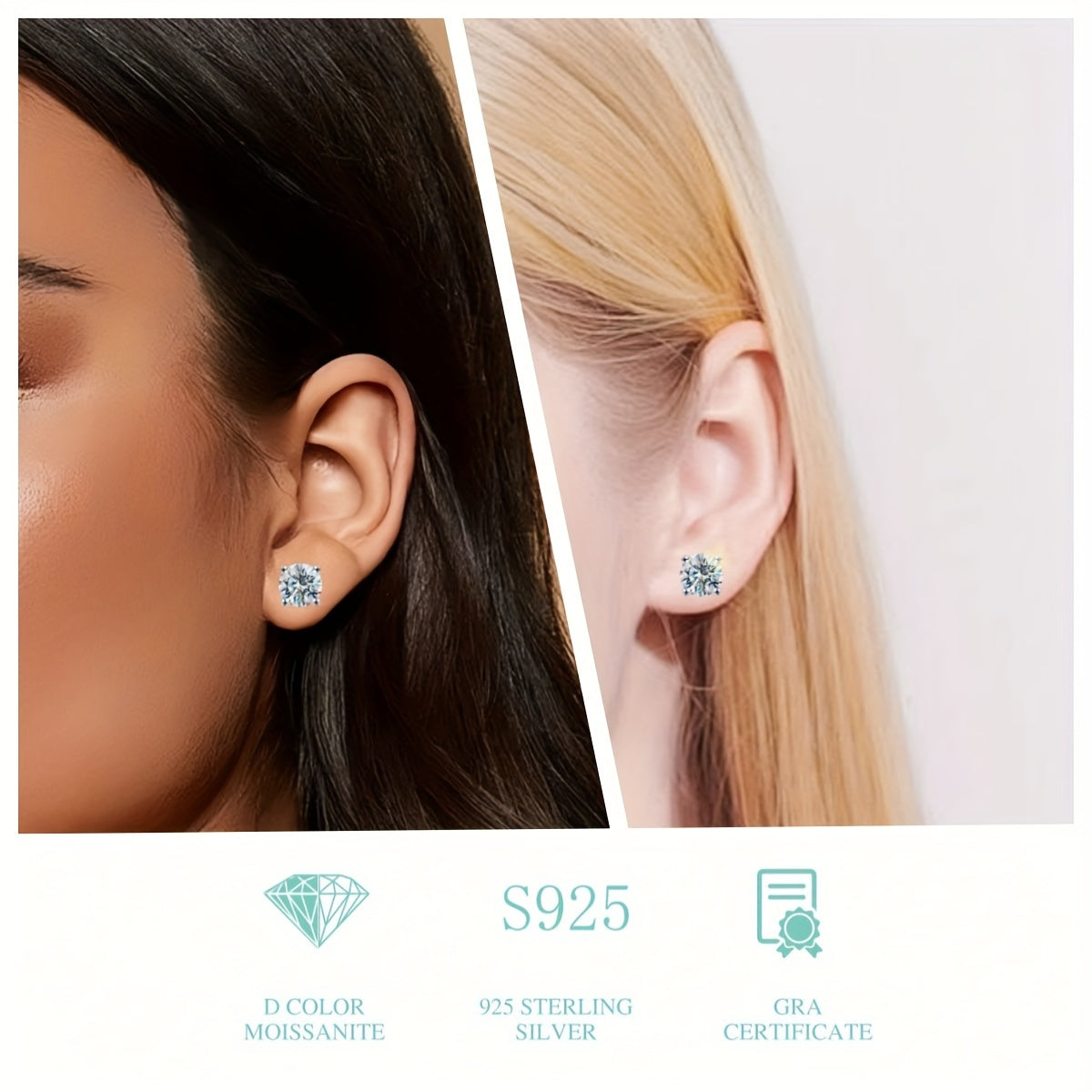 1 Pair of Moisanite Earrings, 1CT-6CT-D Color VVS Clarity, Brilliant Circular Cut, moissanite, 925 Sterling Silver, Gift for Women And Men with Jewelry Box, Girl, Earring Gift