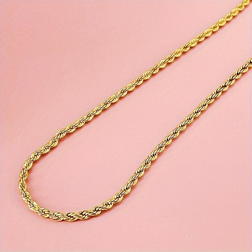 18K Golden Plated Rope Chain Necklace, 925 Sterling Silvery Hip-Hop Twisted Chain Necklaces, Elegant Jewelry for Xmas Gift, Mother's Day Gift, with Gift Box